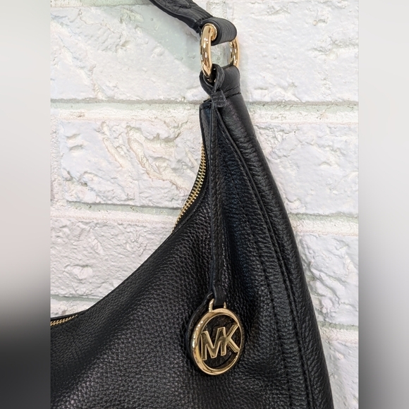 Michael Kors Lydia Large Black Pebbled Leather Shoulder Bag Hobo Boho Purse MK - Picture 4 of 16